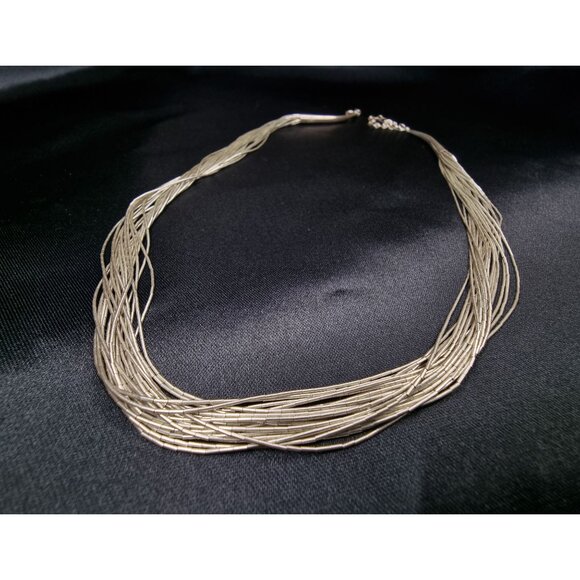 Vintage RB Signed Multi-Strand Sterling Silver 925 Necklace With Adjustable Chai